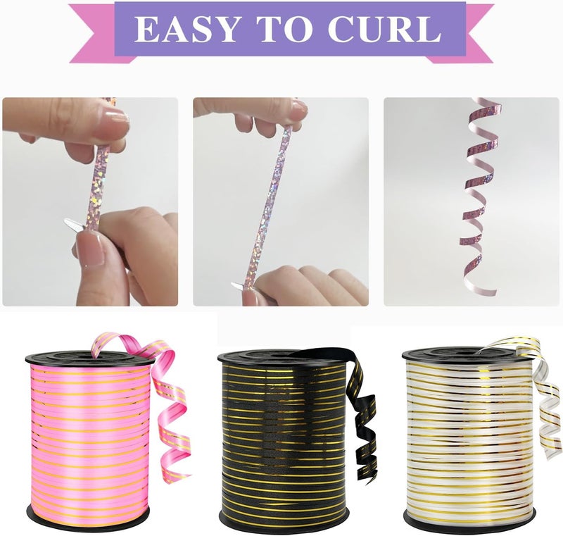 WFAUIBR Pink and Gold Curling Ribbon, 219 Yard Balloon Ribbon for Craft, Wedding, Florist Flower (1 Roll) - Image 4